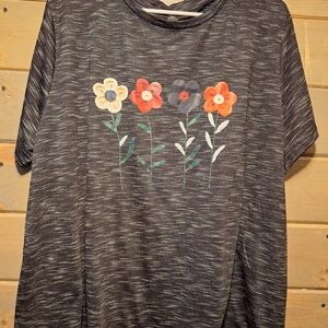 SHEIN Black Floral Short Sleeve Tee